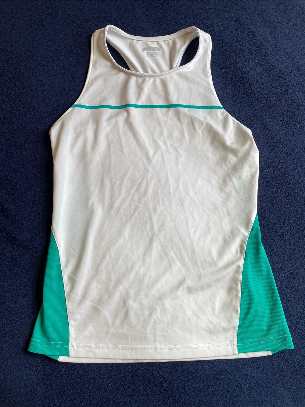 Prince White and Teal Racerback Athletic Tank